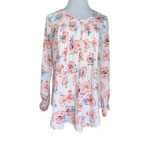 DANIEL RAINN WHITE‎ PEACH FLORAL PLEATED BLOUSE WOMEN SMALL COLORFUL PREPPY BOHO